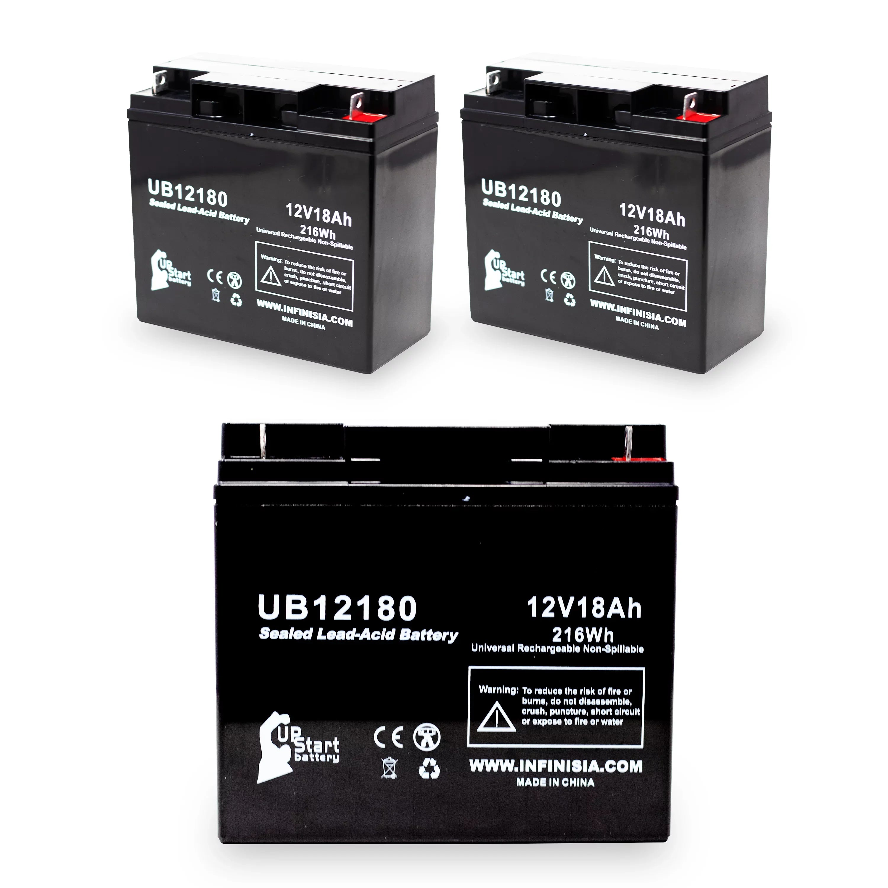 3x Pack - Matching CSB BATTERY OF AMERICA GP12170 Battery - Replacement UB12180 Universal Sealed Lead Acid Battery (12V, 18Ah, 18000mAh, T4 Terminal, AGM, SLA)
