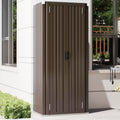 YODOLLA 70" Metal Storage Cabinet with Doors and Shelves Outdoor/ Indoor Storage Shed Organizer for Garage& Garden in Brown