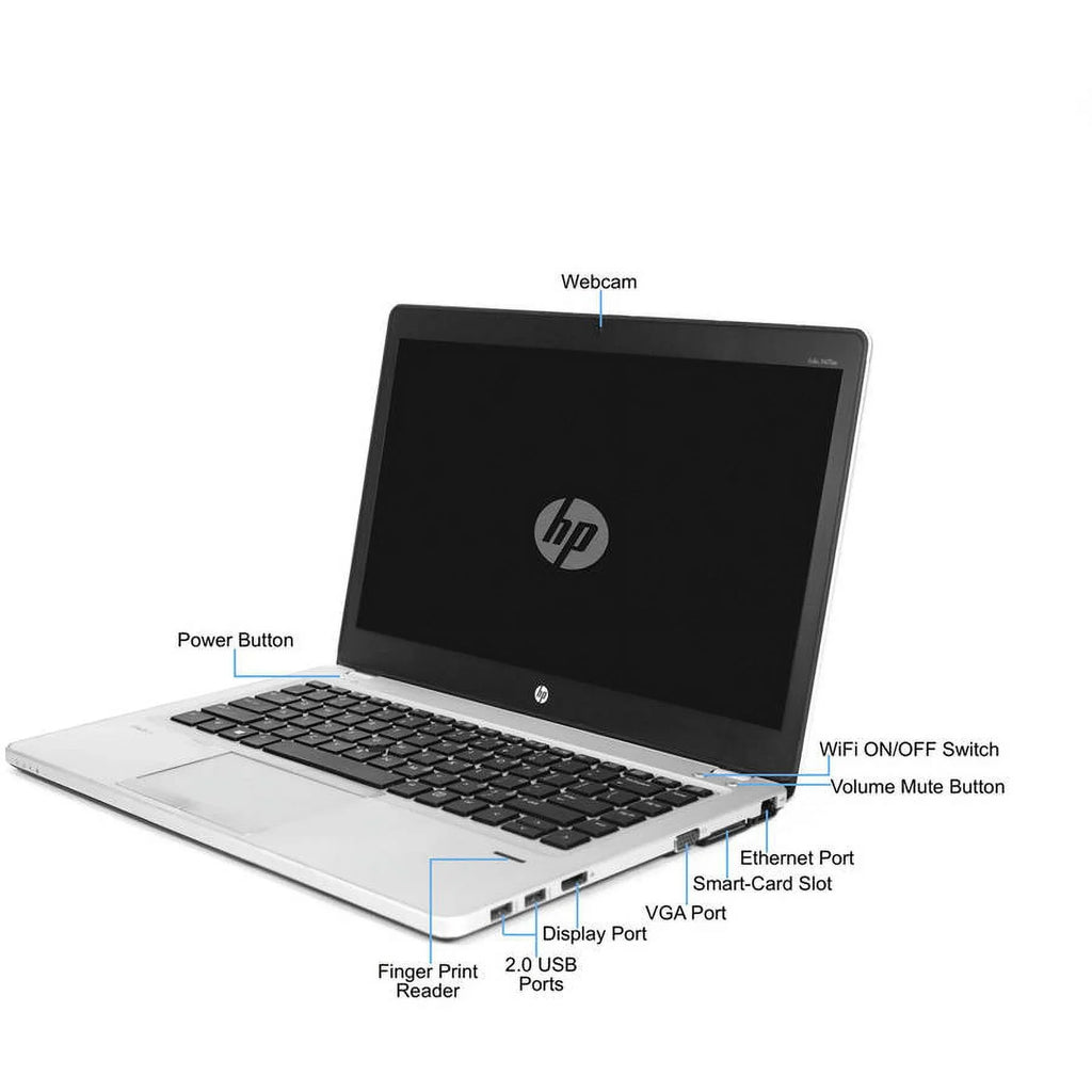 Restored HP Silver 14" Folio 9470M Laptop PC with i5-3437U Processor, 4GB Memory, 128GB Solid State Drive and Windows 10 Pro (Refurbished)