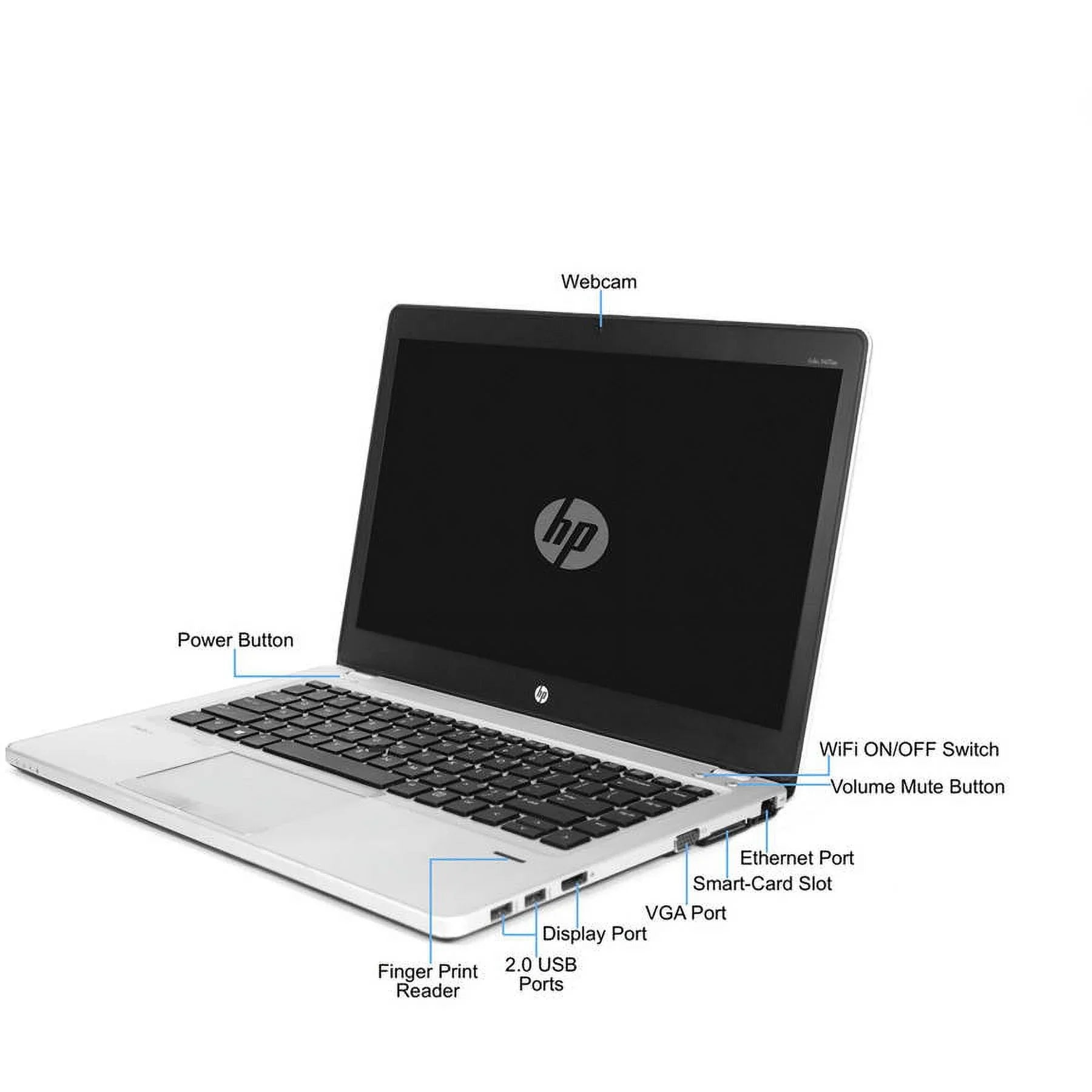 Restored HP Silver 14" Folio 9470M Laptop PC with i5-3437U Processor, 4GB Memory, 128GB Solid State Drive and Windows 10 Pro (Refurbished)