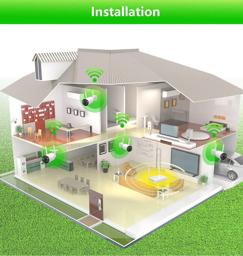 VIKVIZ 8CH WiFi CCTV System 4Pcs 3MP Battery Camera , 4 Solar Panels , 2.5inch HDD Wireless NVR