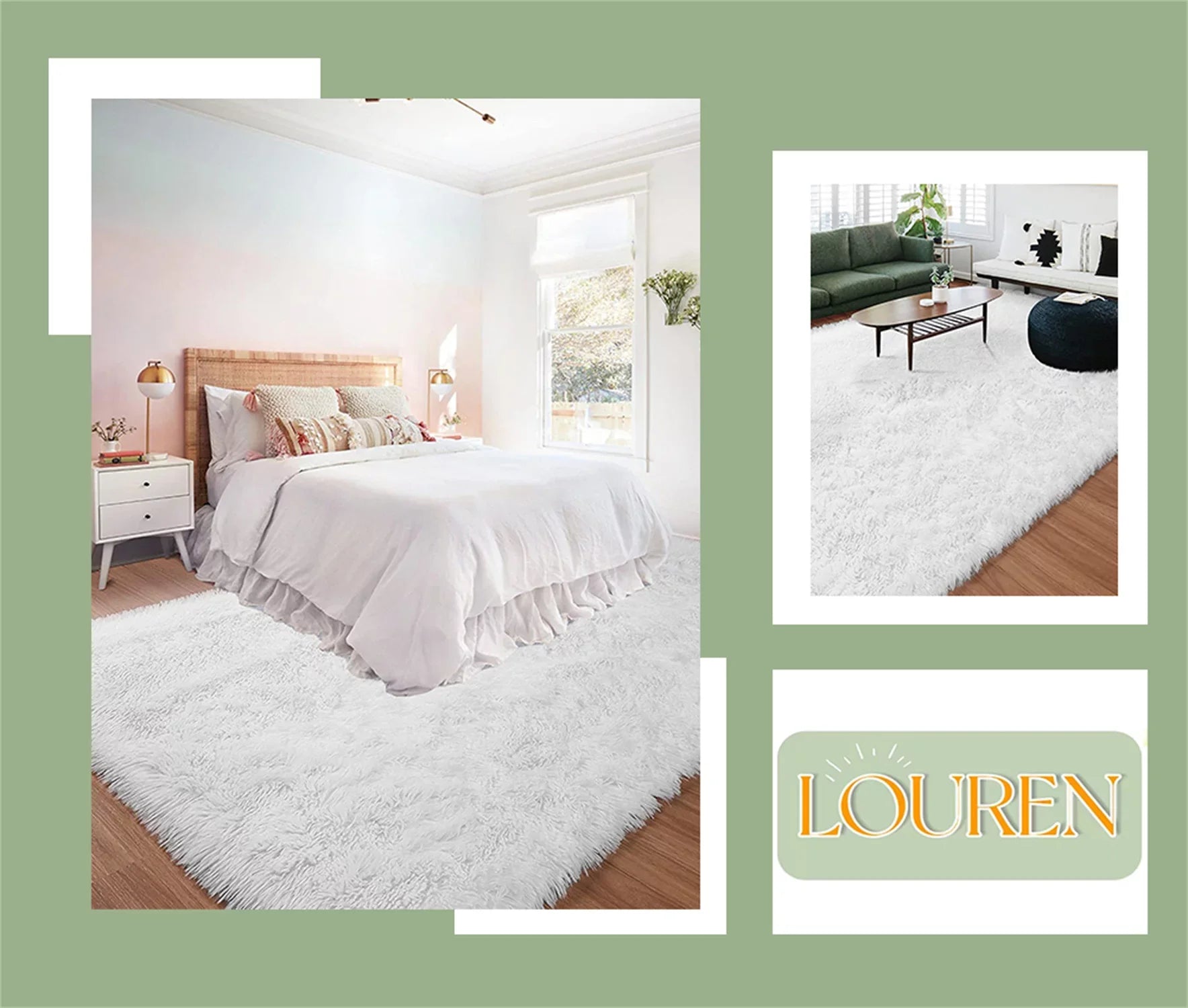 Fashionable and Long-lasting White Soft Area Rug for Bedroom,8x10,Fluffy Rug,Big Rug,Shag Carpet Non-Slip