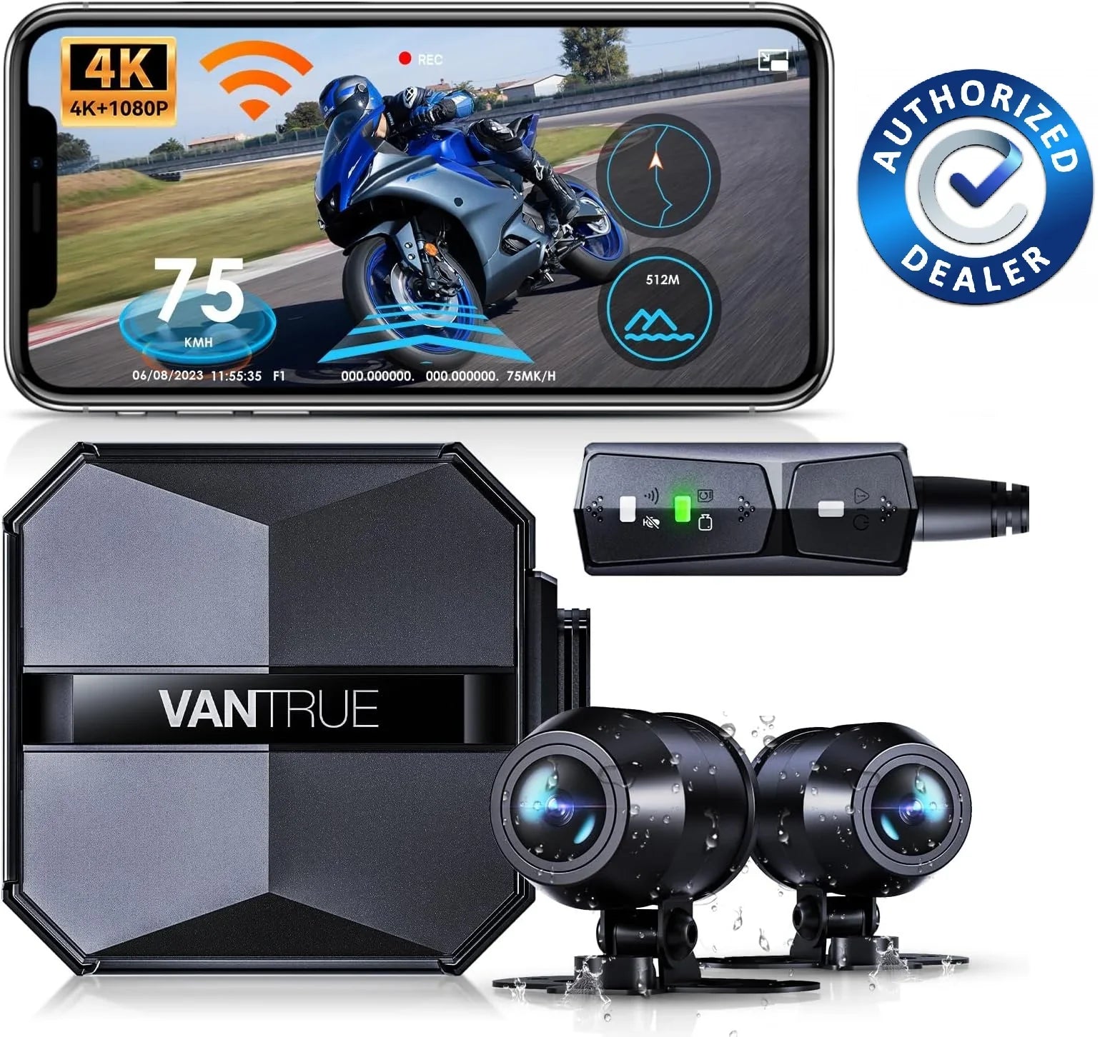 Vantrue F1 Motorcycle 4K Dashcam (4K + 1080P) GPS | WiFi | Parking Mode (No SD Card)