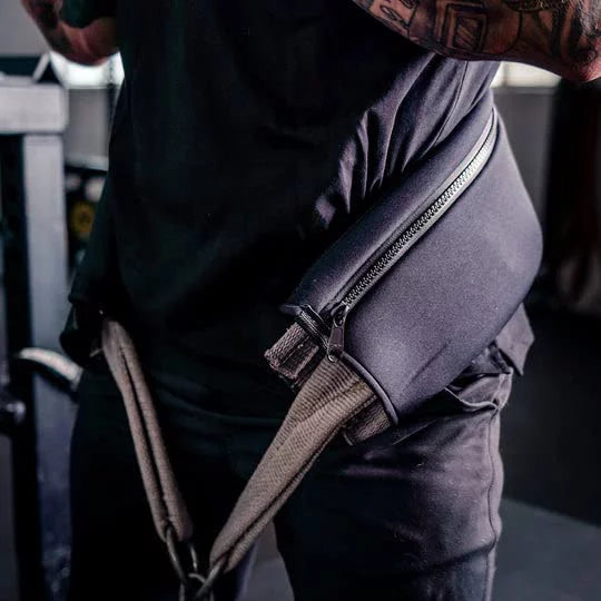 Belt Squat Wrap By Abamt - For Weightlifting, Weight Belts, & Chains. For Pullups, Dips, Powerlifting. Black with lower back support.