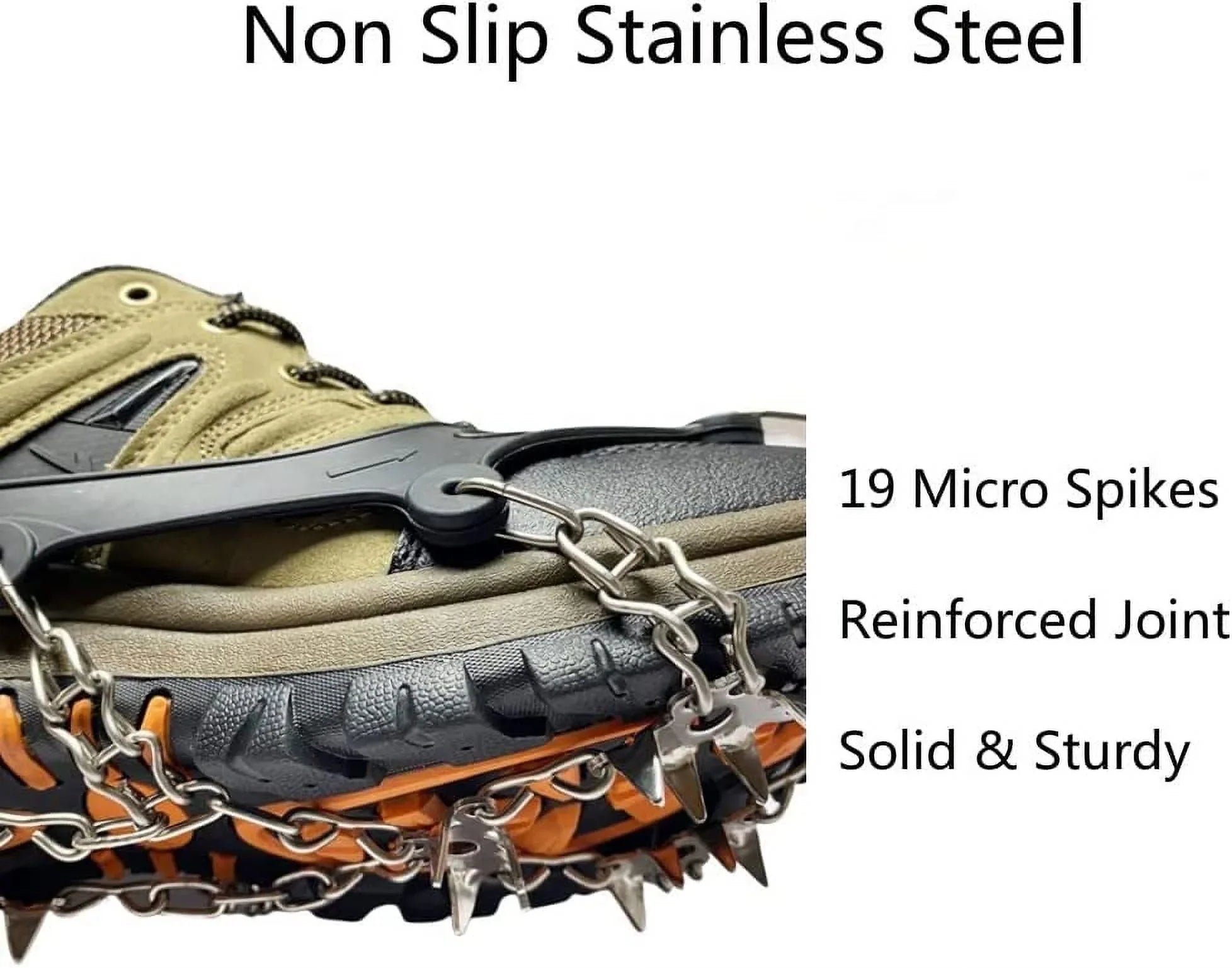 Ice Cleats for Hiking Boots and Shoes, Non Slip Stainless Steel Boot Chains Shoe Ice & Snow Grips, Walk Traction Micro Spikes Crampons for Ice Fishing, Hiking, Climbing, Walking