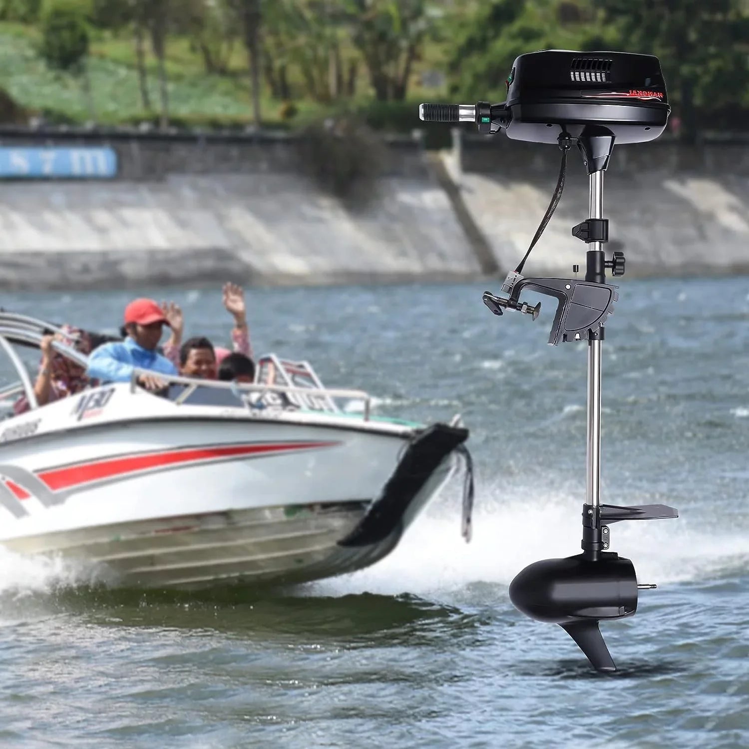 Miumaeov 10HP Electric Outboard Engine 60V 2200W Brushless Trolling Motor Jet Pump Propeller Fishing Watercraft Engine for Small Water Vehicles Inflatable Vessel Canoes Aluminum Fishing Vessel