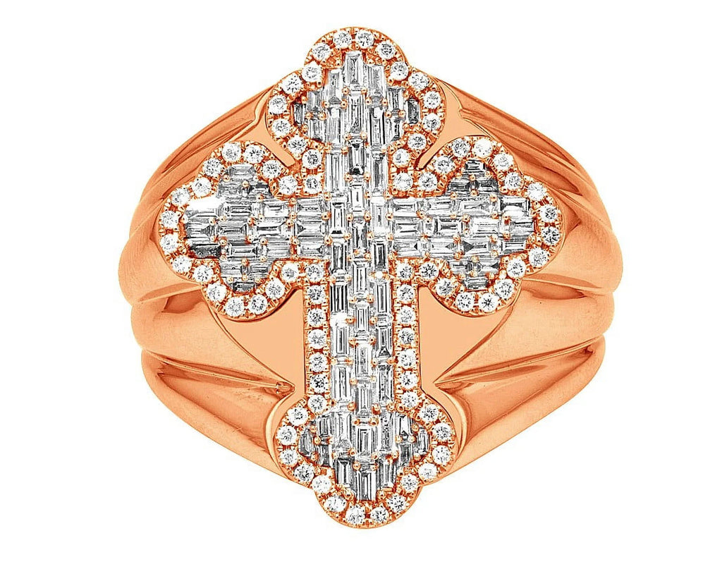 Baguette Cross 1.05 CT Diamond Pinky Ring Gold 25MM S10