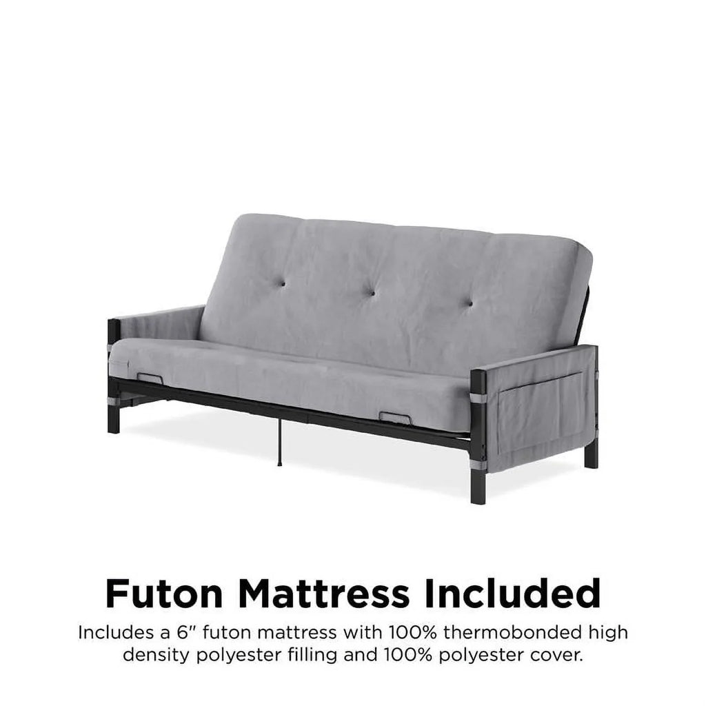 DHP Melbourne Storage Futon with 6" Thermobonded Futon Mattress in Gray