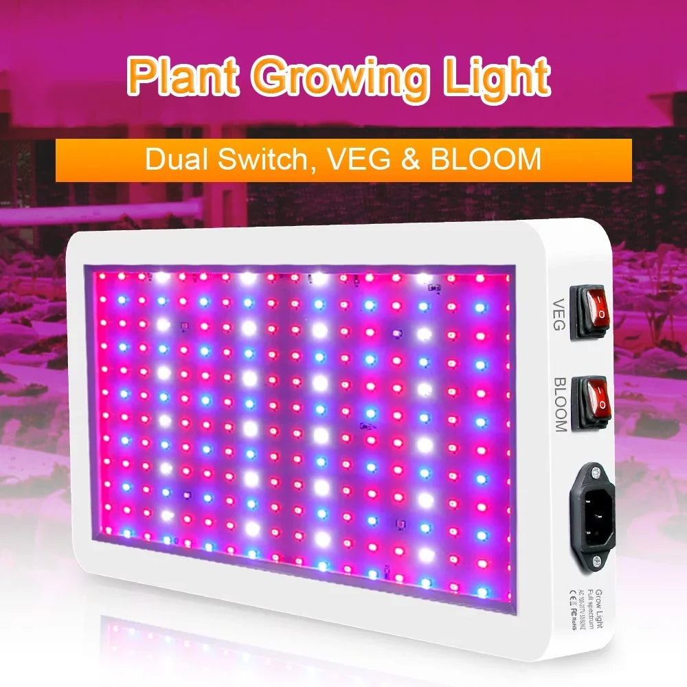 Aibecy Dual Switch LED Grow Light 2000W for Indoor Plants Full Spectrum IP65 Waterproof Perfect for Seedlings Flowers Greenhouse