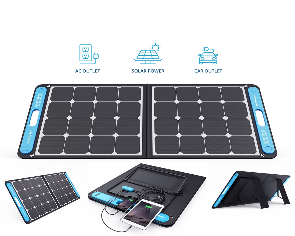 GENEVERSE 100 Watts SolarPower One Monocrystalline Portable Solar Panel with built-in USB-C and USB-A ports