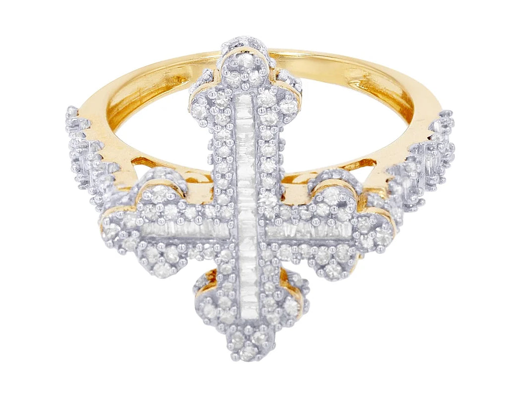 Baguette Cross 0.875 CT Diamond Ring 10K Yellow-White Gold