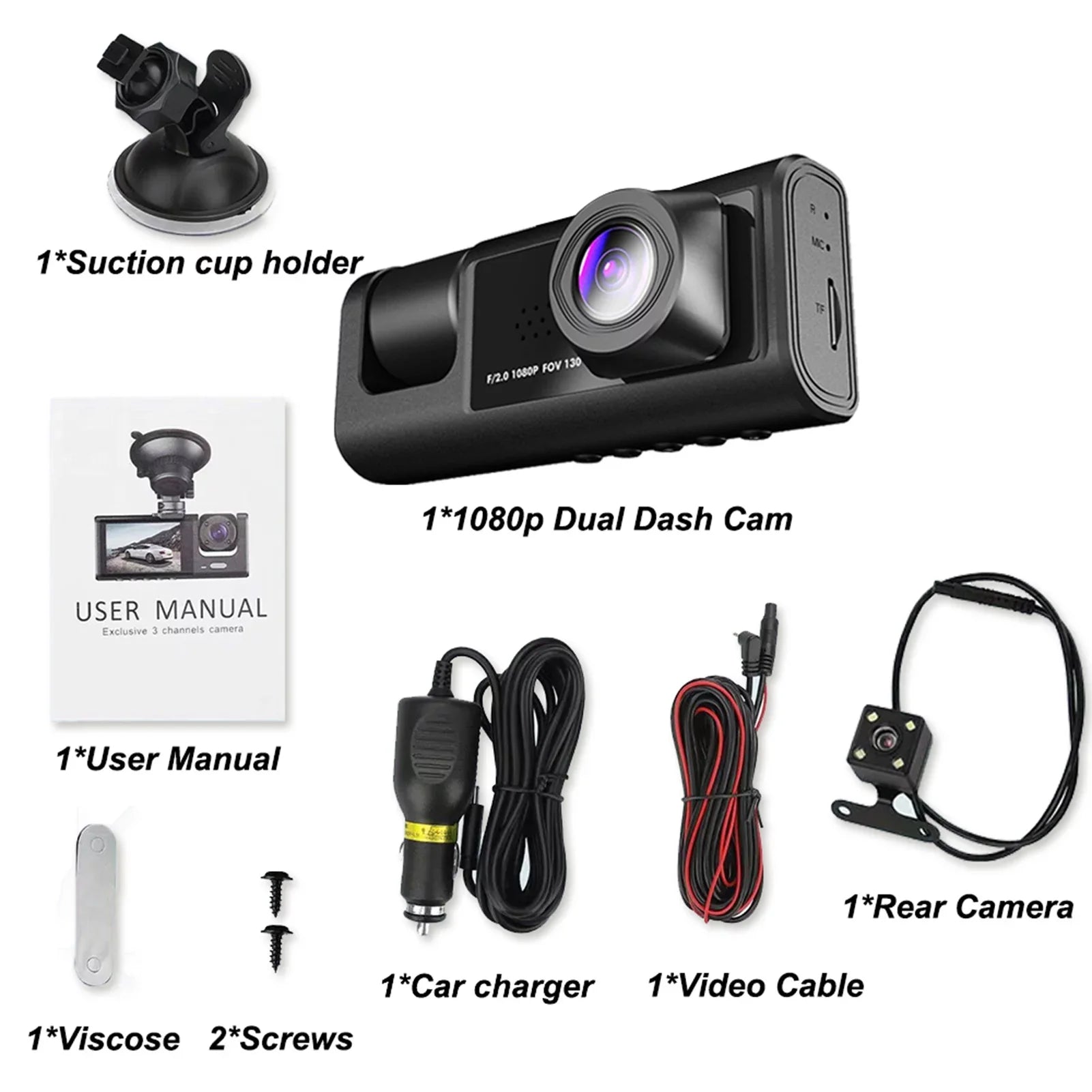 Shinysix Dash Cam Front and Rear Inside 3 Cameras 1080P+720P+480p Car Rearview Mirror Car Video Recording Camcorder Night Vision Car Camera Recorder Auto Safety Driving Recorder