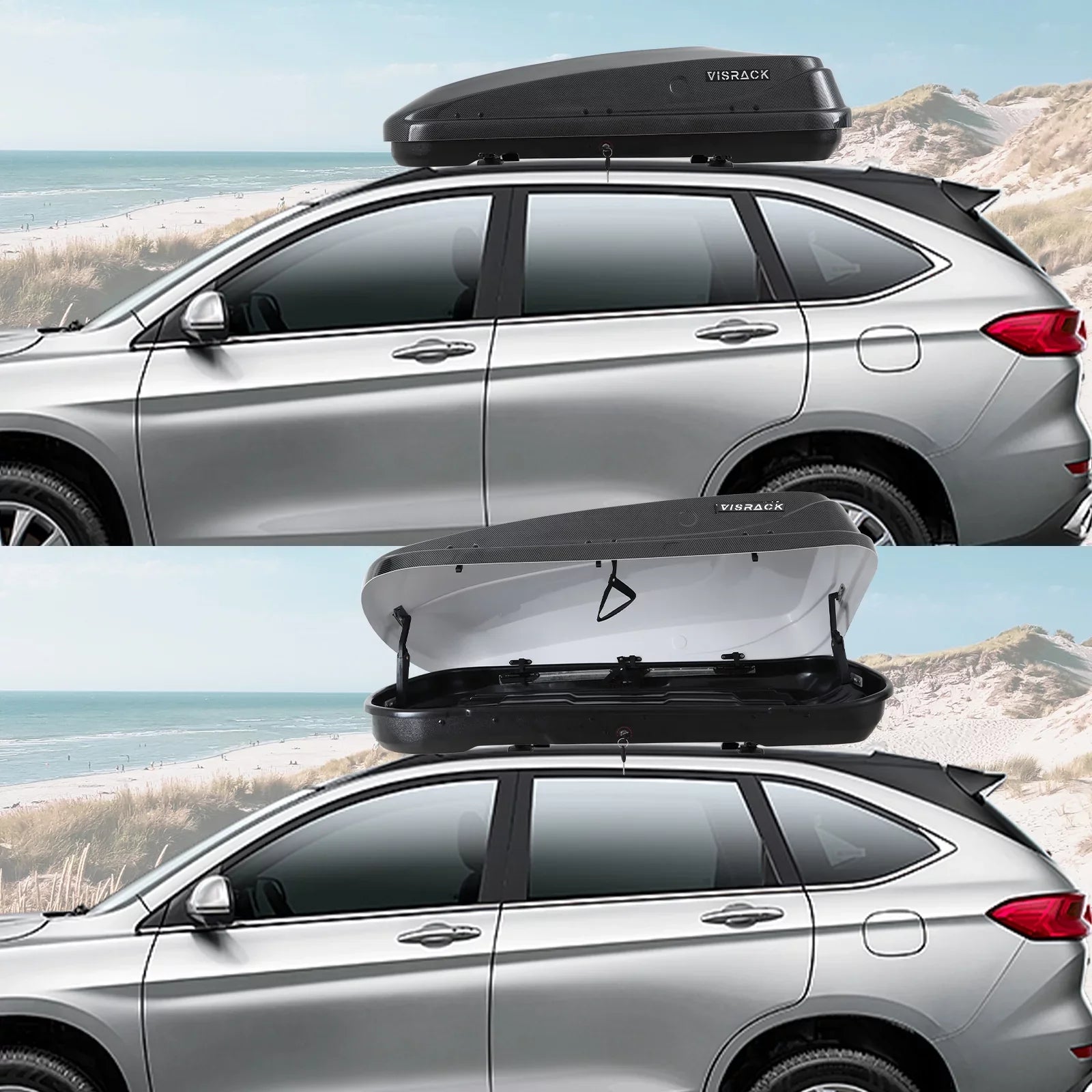 Large Rooftop Cargo Carrier Hard Shell Rooftop Cargo Box with Double Locks, 13 ft³ Waterproof Cargo Box for SUV Rooftop 56.3" L x 30.3" W x 13.8" H, Carbon Fibre Grain