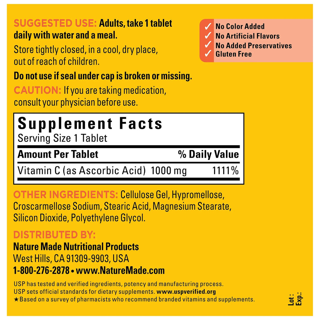 Nature Made Extra Strength Vitamin C 1000 mg Tablets, Dietary Supplement, 300 Count
