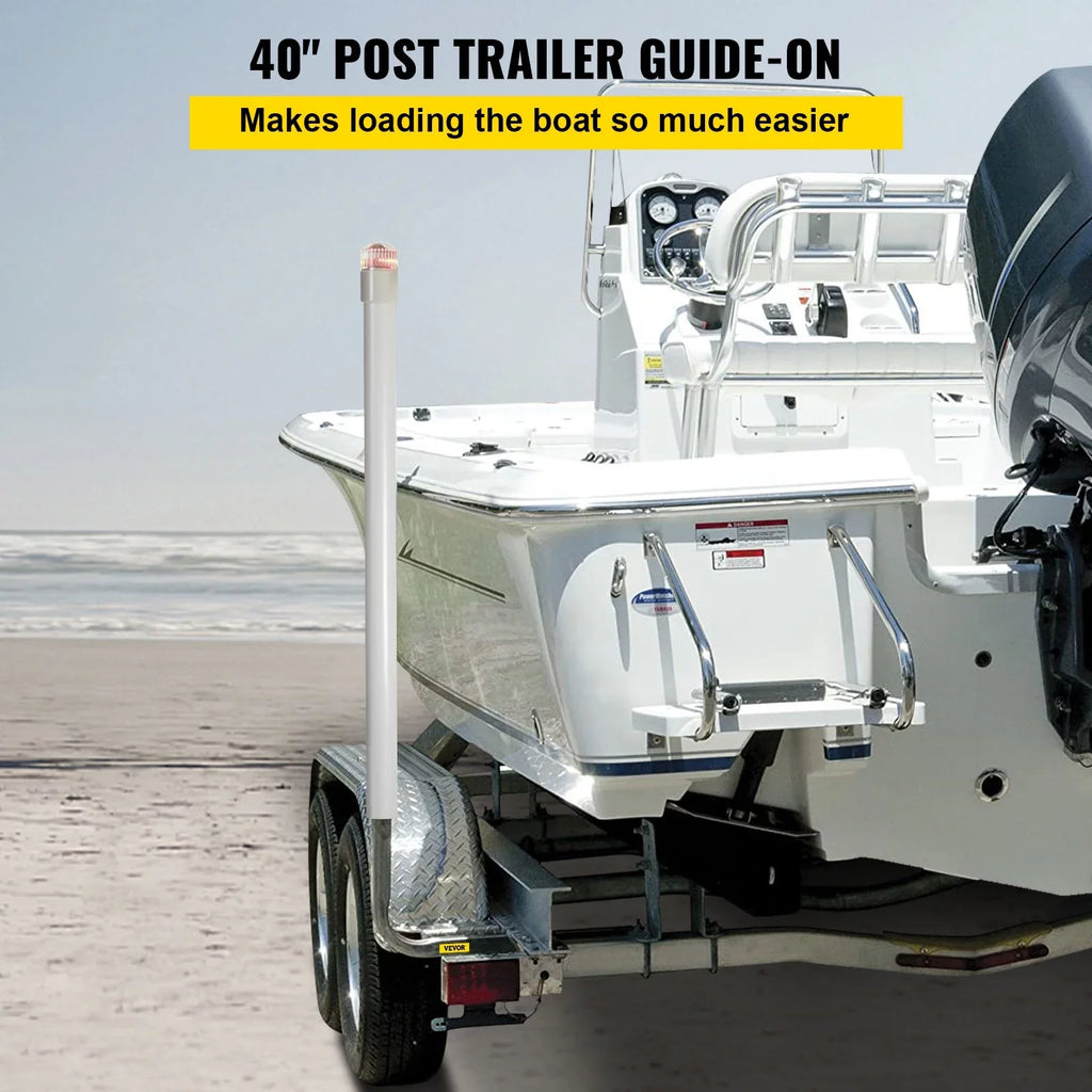 VEVORbrand Ship Trailer Guide-on, 40", 2pcs Galvanized Steel Trailer Post Guide on, with LED-Lighted PVC Tube Protection Mounting Hardware Included, for Ski Ship Fishing Watercraft or Watercraft Trailer