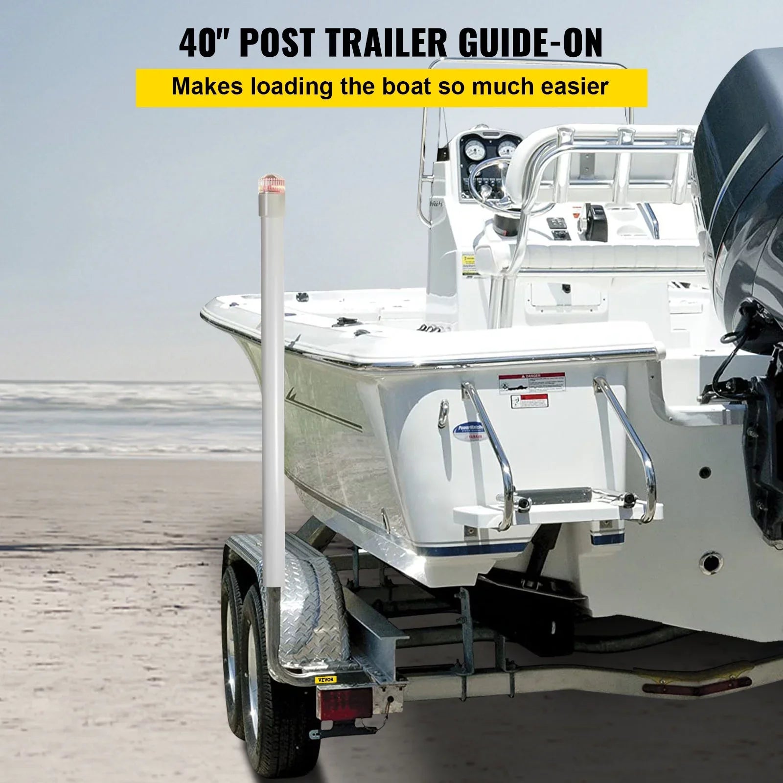 VEVORbrand Ship Trailer Guide-on, 40", 2pcs Galvanized Steel Trailer Post Guide on, with LED-Lighted PVC Tube Protection Mounting Hardware Included, for Ski Ship Fishing Watercraft or Watercraft Trailer