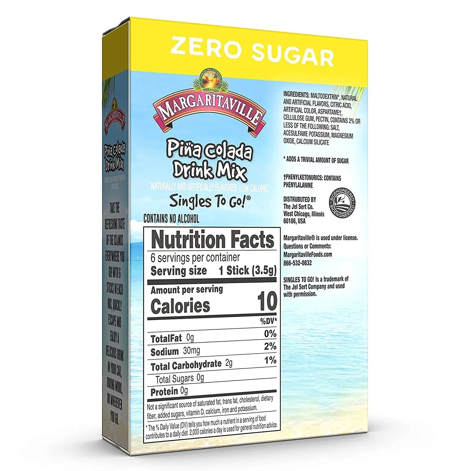 Margaritaville Singles To Go Water Drink Mix - Margarita Flavored, Non-Alcoholic Powder Sticks (Pina Colada, Pack - 6)