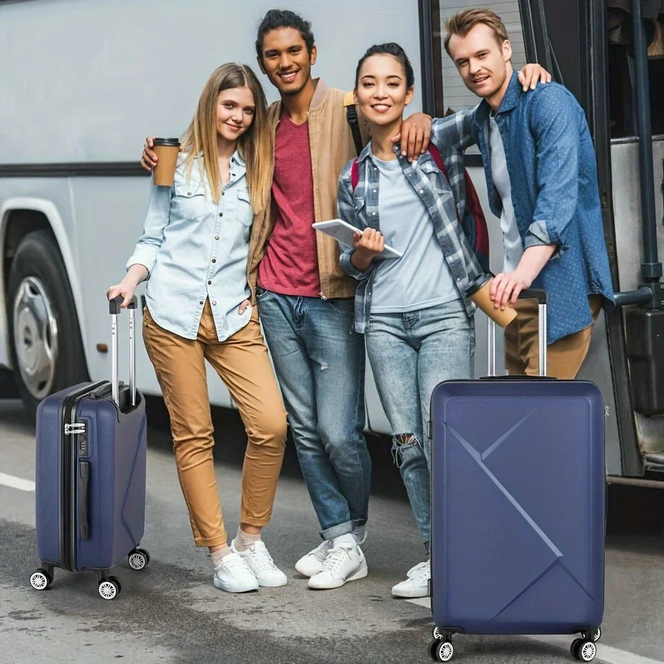 20 Inch Hardside Carry-On Luggage For Travel Business, 20-Inch Suitcase With Four Spinner Wheels And Durable Surface, Lock - Blue