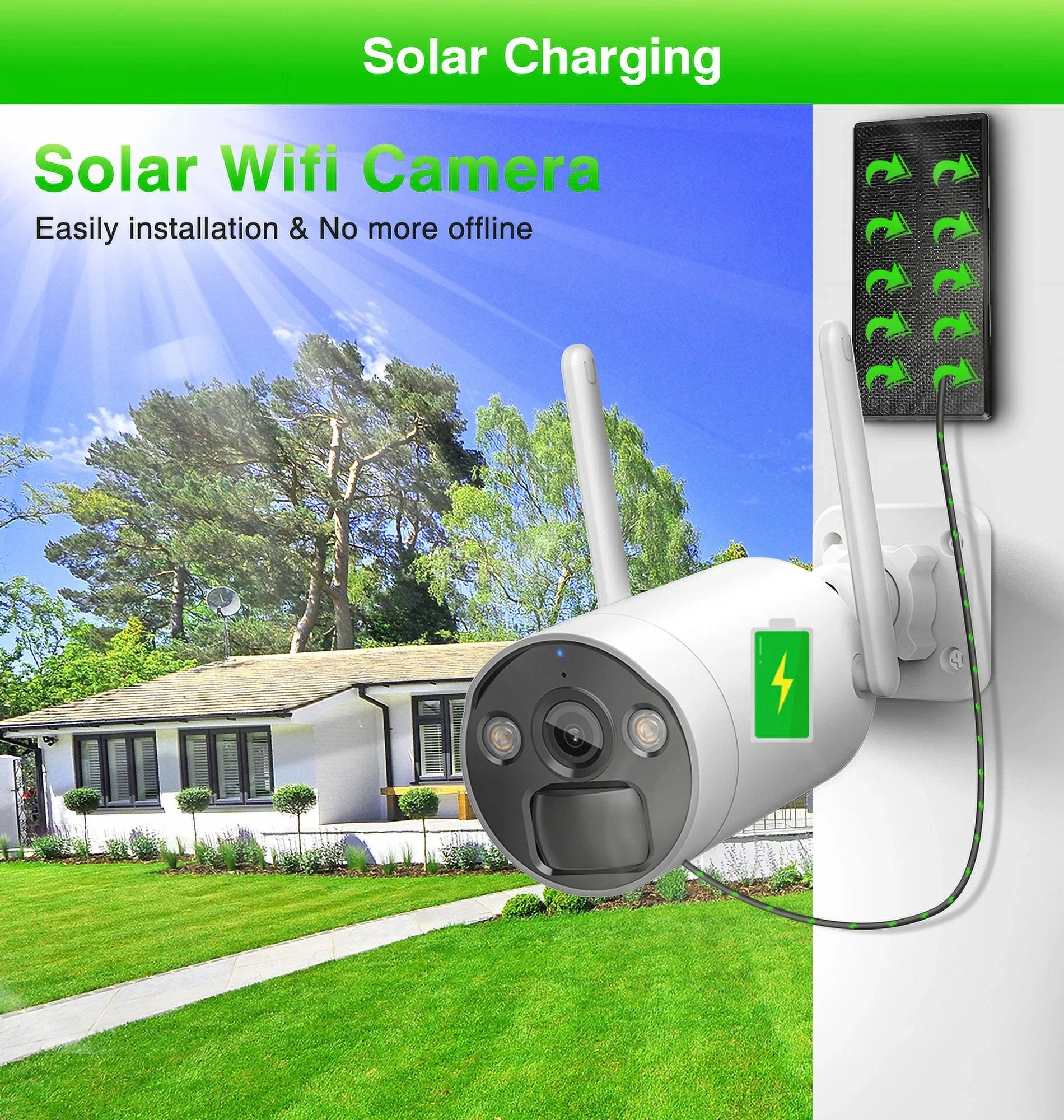 VIKVIZ 8CH WiFi CCTV System 4Pcs 3MP Battery Camera , 4 Solar Panels , 2.5inch HDD Wireless NVR