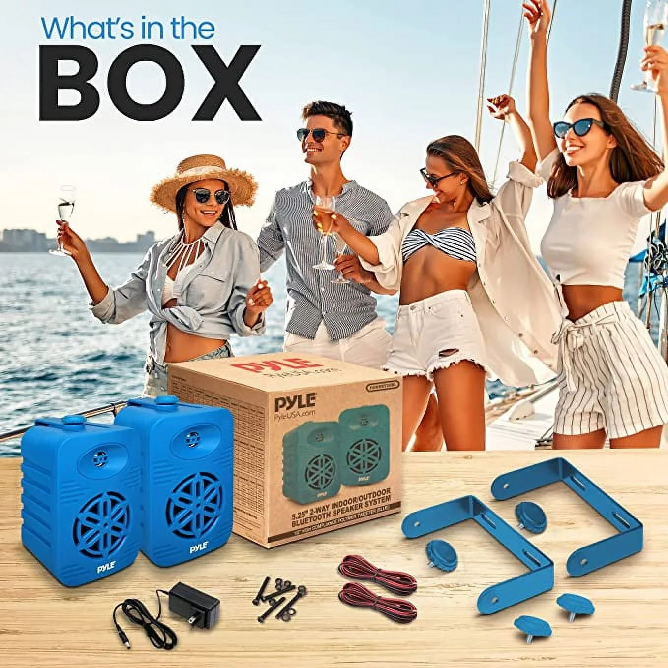 PyleUsa Bluetooth Indoor Outdoor Speakers Pair-500 Watt Dual Waterproof 5.25” 2-Way Full Range Speaker System w/ 1/2” High Compliance Polymer Tweeter-Home, Watercraft Marine,Deck,Patio,Poolside PDWRBT56BL