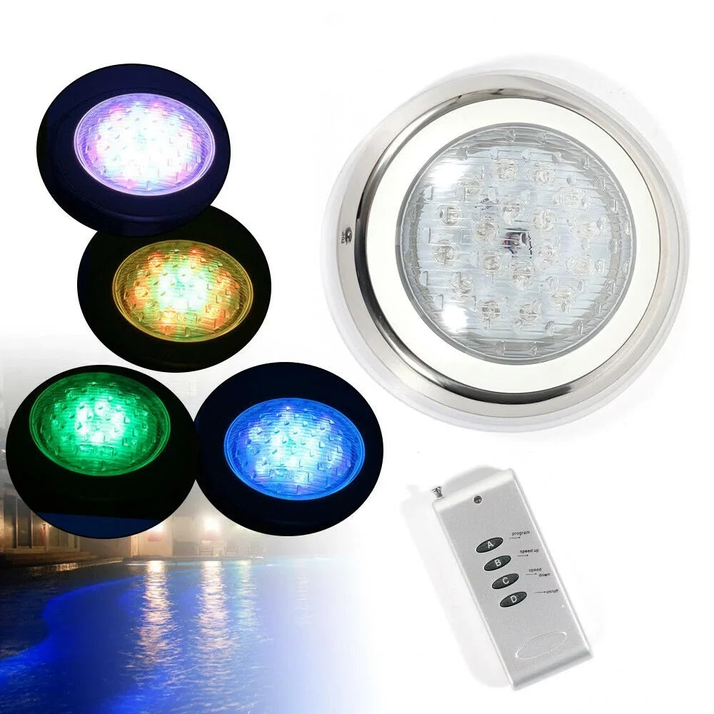 12V 54W RGB Underwater Swimming Pool Light 7 Color-Change LED Lights w/Remote IP68 Waterproof, Stainless Steel