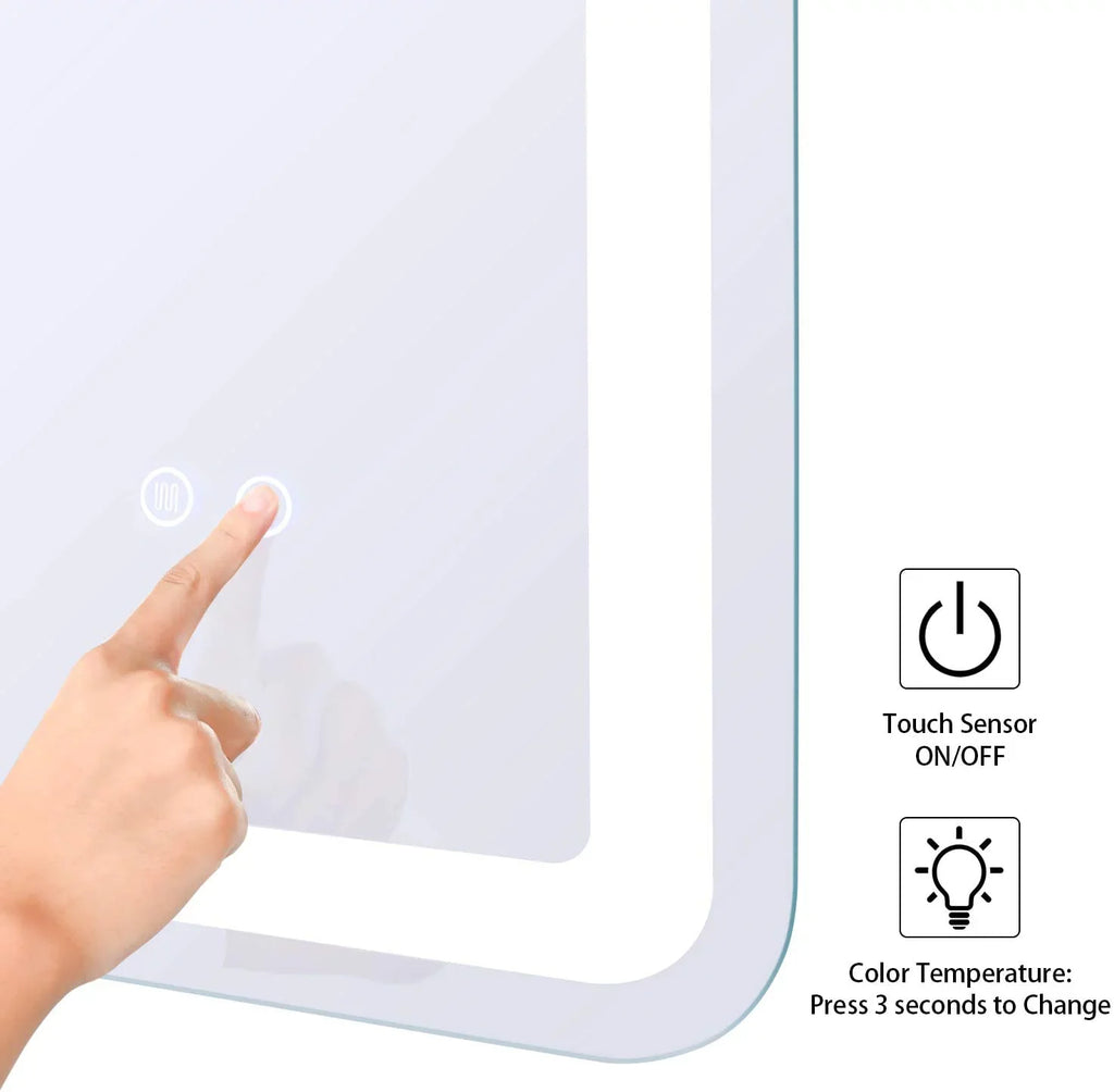 CoSoTower Simple Deluxe 36 x 28 Inch Large Wall Anti-Fog Dimmable LED Bathroom Vanity Makeup Mirror with White/Warm Light（Horizontal/Vertical）, Transparent