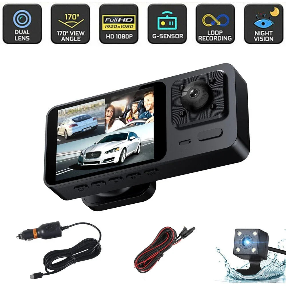 Onemayship 1080P 3 Lens Car DVR Dash Cam Front Rear Inside Camera Video Recorder G-Sensor