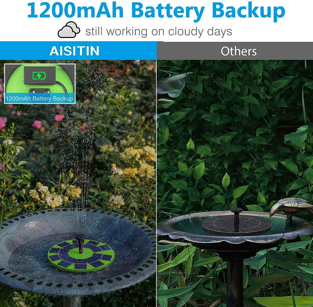 AISITIN 3W Solar Fountain Pump Solar Water Pump, Floating Fountain Built-in 1200mAh Battery, with 6 Nozzles, for Bird Bath, Fish Tank, Pond or Garden Decoration Solar Aerator Pump (Green)
