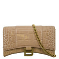 Pre-owned BALENCIAGA Hourglass Crocodile Embossed Leather Chain Shoulder Bag Light Brown