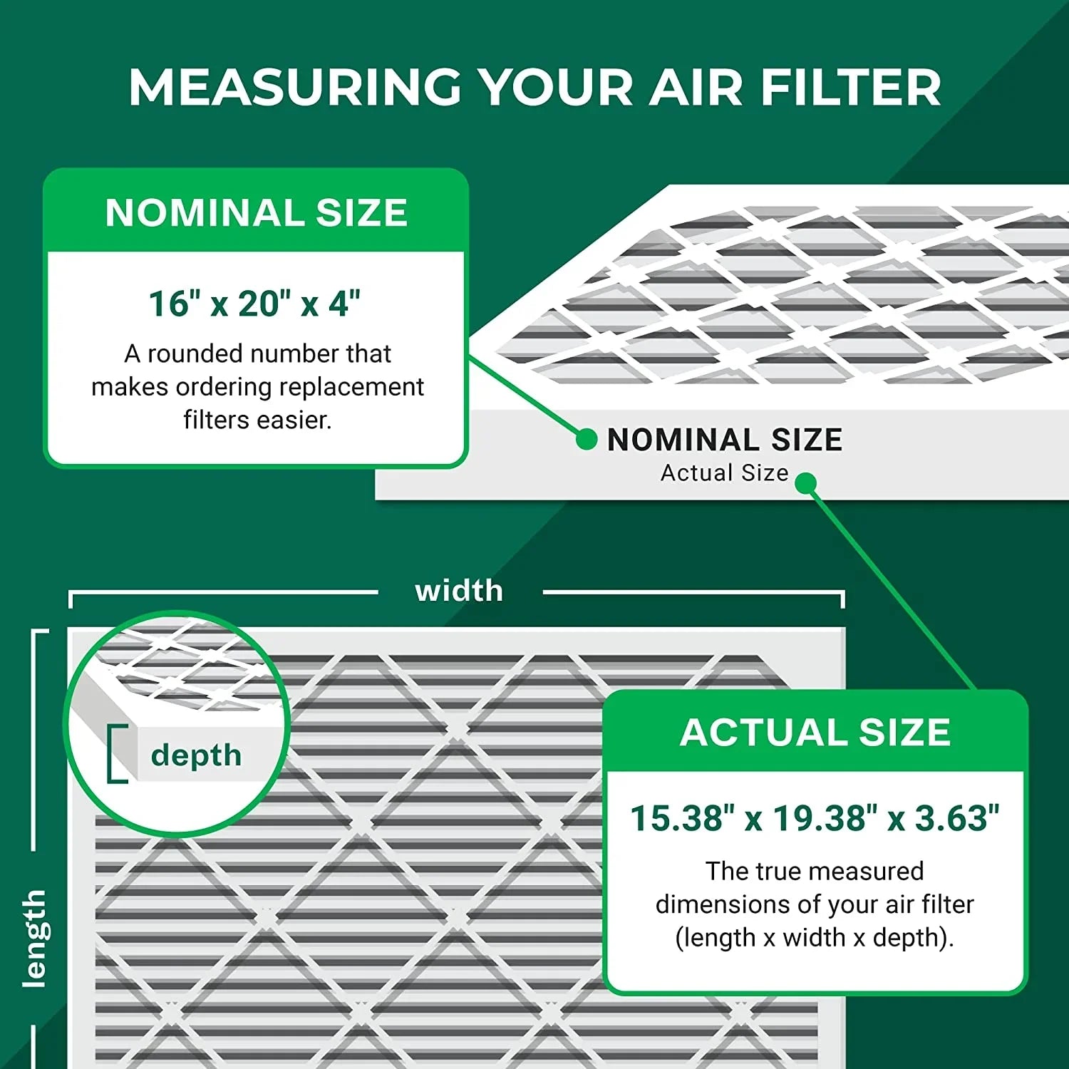 Filterbuy 16x20x4 MERV 13 Pleated HVAC AC Furnace Air Filters (3-Pack)