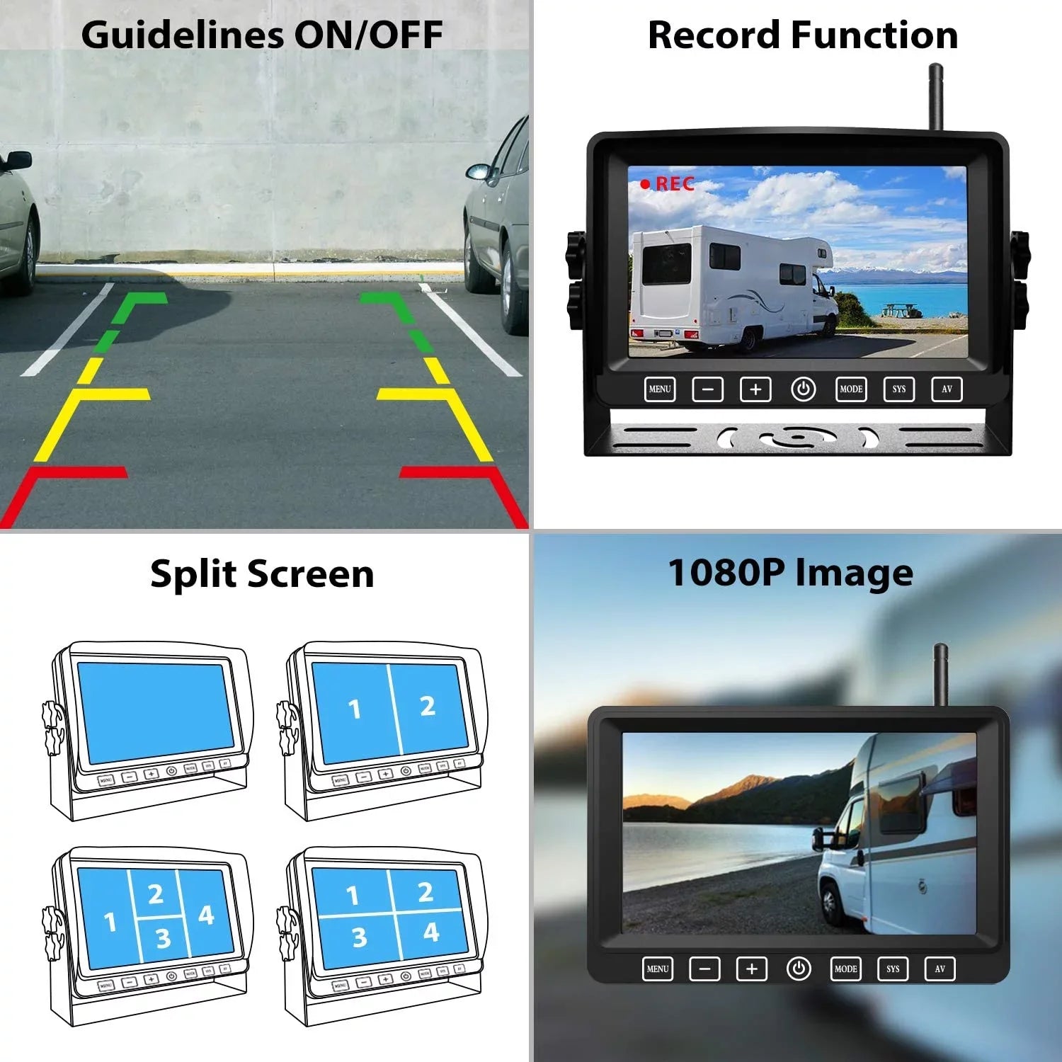 Wireless Dual Backup Camera with 7” Touch Button Rearview Monitor for RV Trailer Truck Motorhome Camper Digital 1080P AHD Rear Side View Cam with Long Range Operation Signal DVR System Xroose CM2