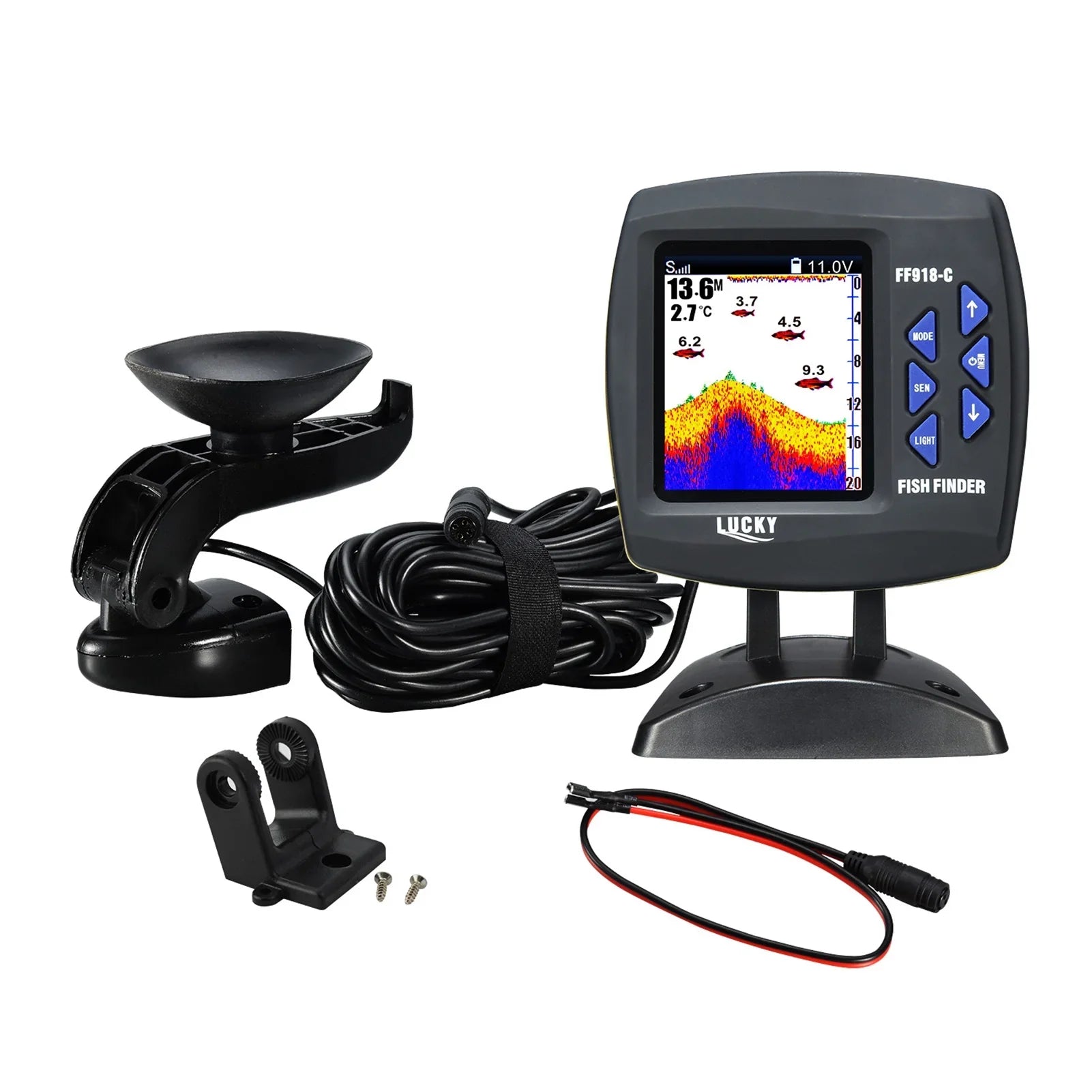 Tomshoo Fish Finder Wired Transducer Sensor Fishfinder 45 Degrees Underwater Fishing Portable Fish Finder Waterproof Underwater Monitor LCD Fish Locator Watercraft Fishfinder Fish Detector