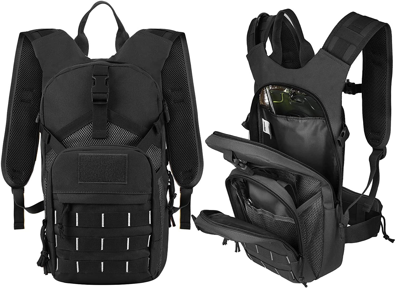 SKL Hydration Pack Tactical Water Backpack with 2L BPA Free Water Bladder, Military Water Bag Thermal Insulation, Adjustable Waist Pocket Daypack Fits Women Men for Running Hiking Cycling Biking