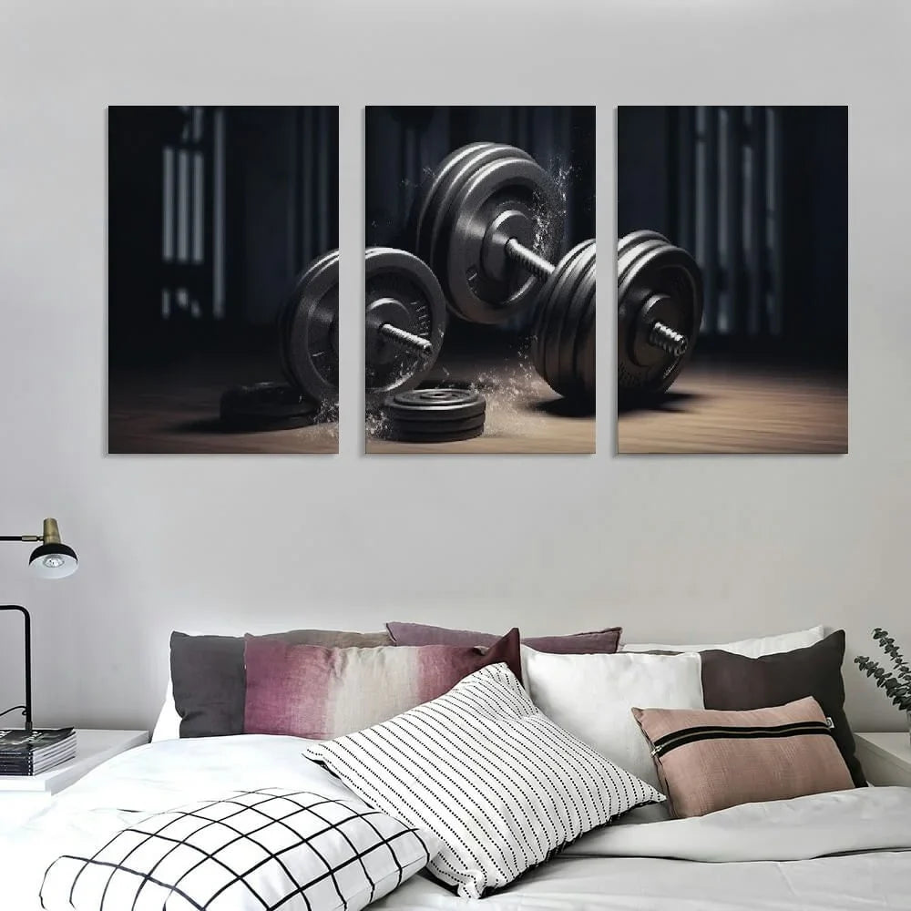 YIKUMA Gym Poster Fitness Dumbbell Workout Motivational Poster Home Fitness Poster Wall Art Paintings Canvas Wall Decor Home Decor Living Room Decor Aesthetic 12''x16''X3 Panels 12x16x3pcs
