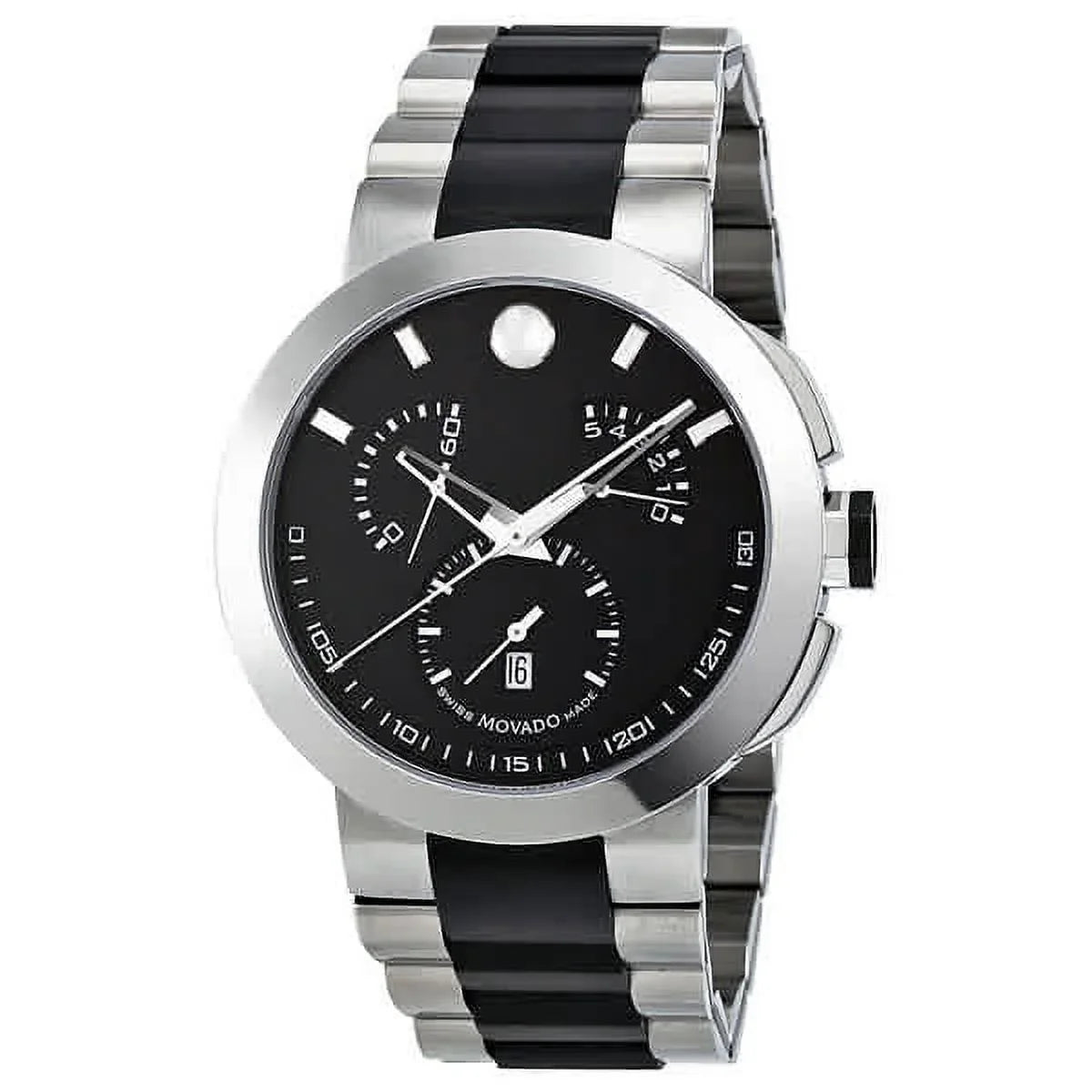 Movado Verto Black Dial Chronograph Two Tone Stainless Steel Mens Watch 0606546