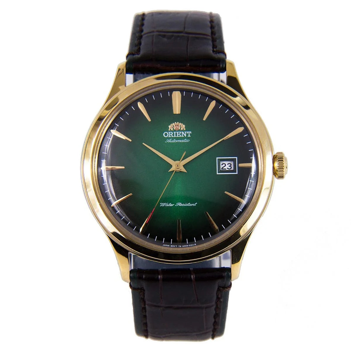 Orient Men's Bambino Version 4 FAC08002F0 Green Dial Brown Leather Band Watch