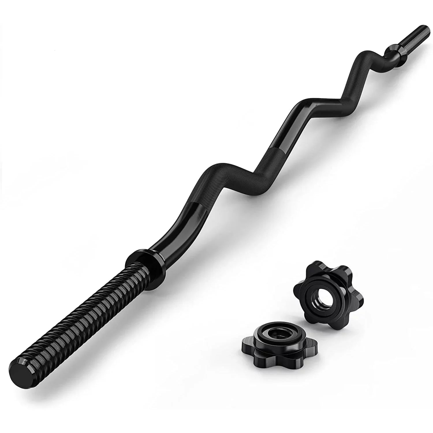 FIXTECH 47'' Olympic Curl Bar with Collars for All Standard Plates, 220-Pound Capacity, Black