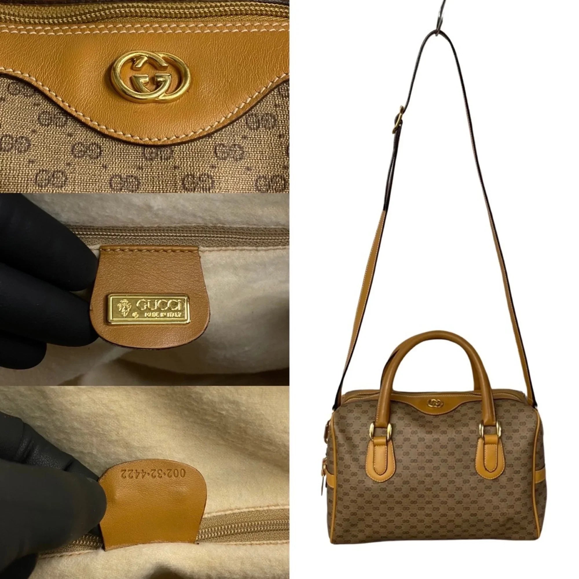 Pre-Owned GUCCI Old Gucci Vintage Micro GG Leather 2way Handbag Mini Boston Bag Shoulder Camel 574-5 (Good)