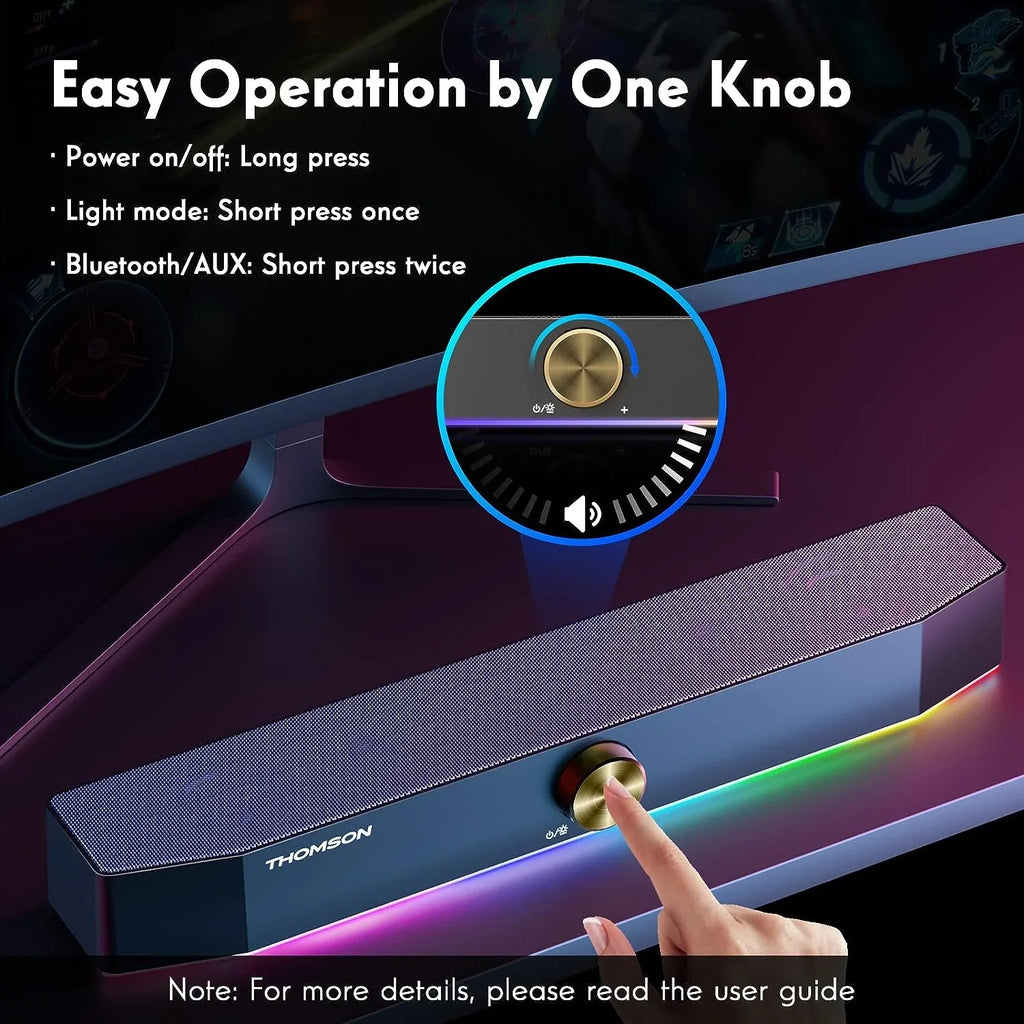 Thomson Computer Speakers, Bluetooth Computer SoundBar, Dyna RGB PC Speakers with 10W Stereo Sound, 3.5mm Aux-in