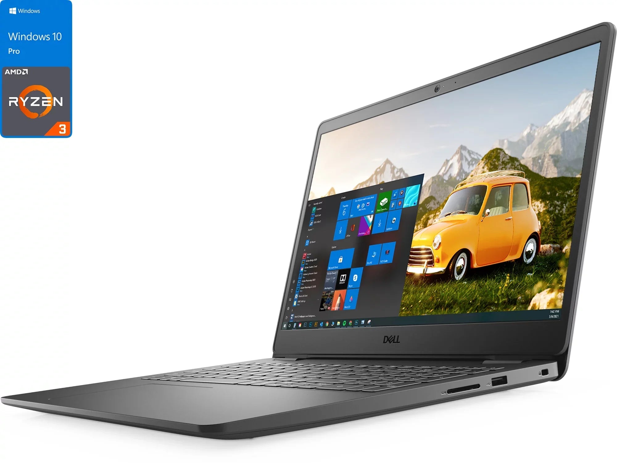 Inspiron 3505 Notebook, 15.6" FHD Display, AMD Ryzen 3 3250U Upto 3.5GHz, 4GB RAM, 256GB NVMe SSD, Vega 3, HDMI, Card Reader, Wi-Fi, Bluetooth, Windows 10 Pro
