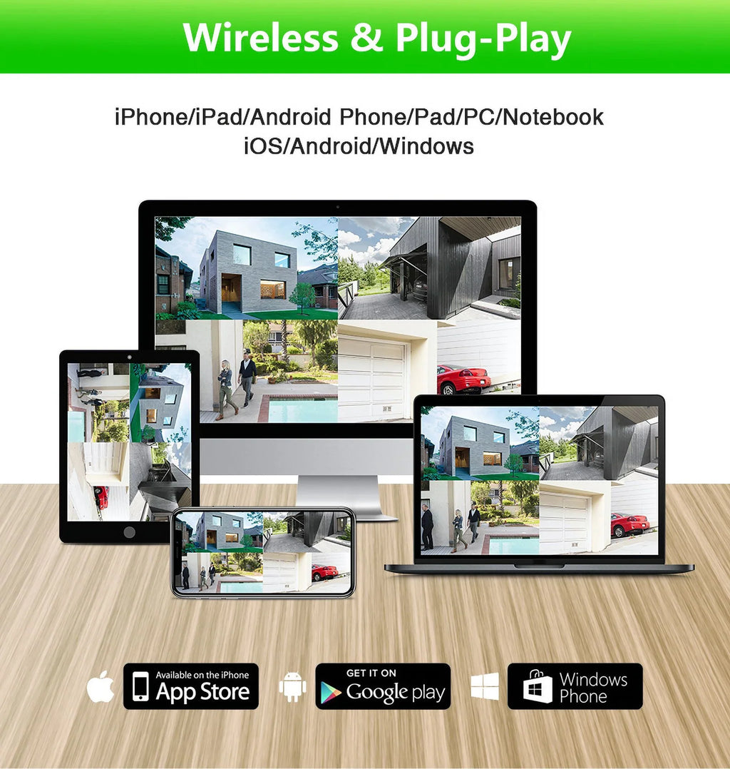 VIKVIZ 8CH WiFi CCTV System 4Pcs 3MP Battery Camera , 4 Solar Panels , 2.5inch HDD Wireless NVR