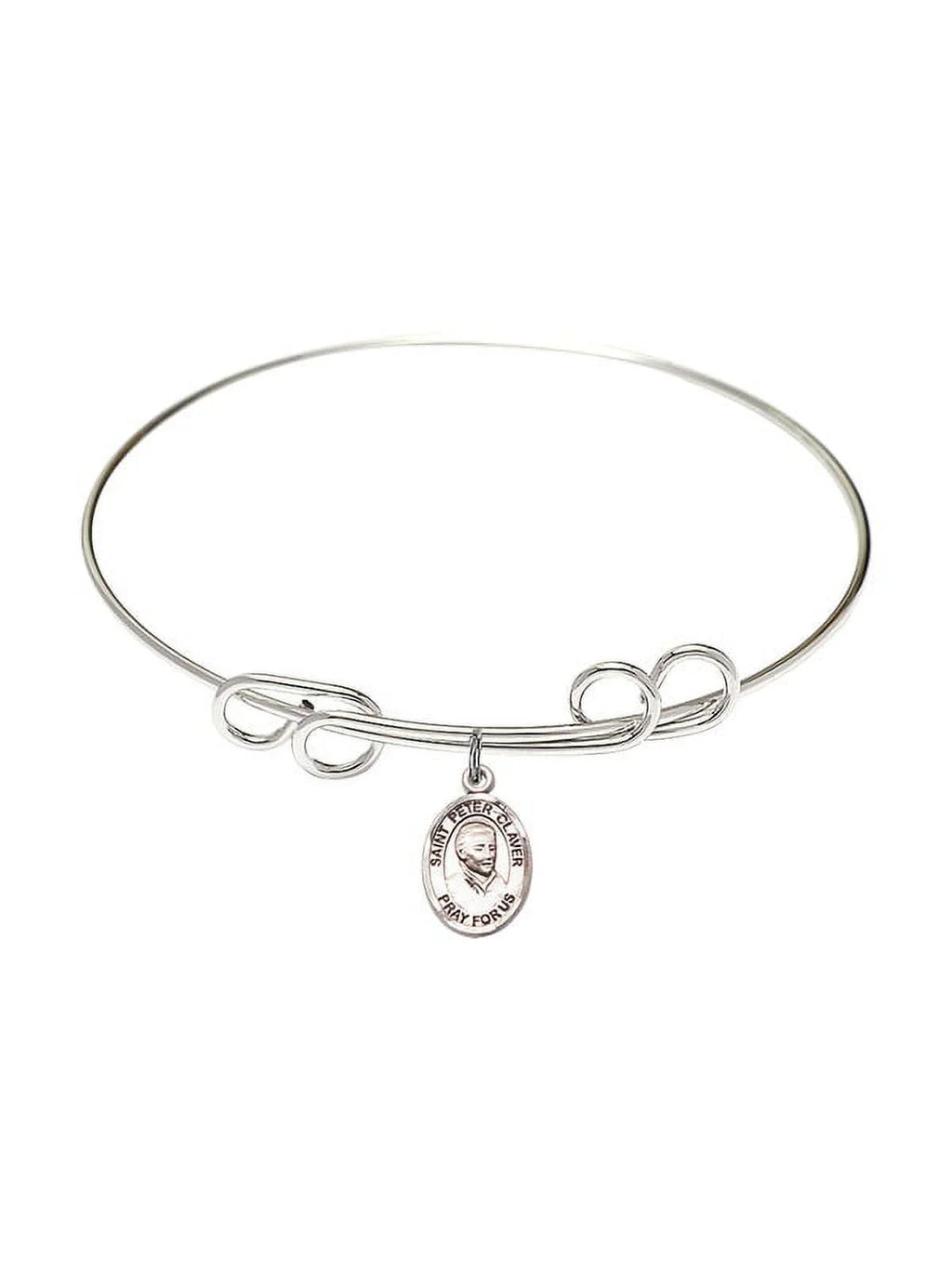 8 inch Round Double Loop Bangle Bracelet w/ St. Peter Claver in Sterling Silver