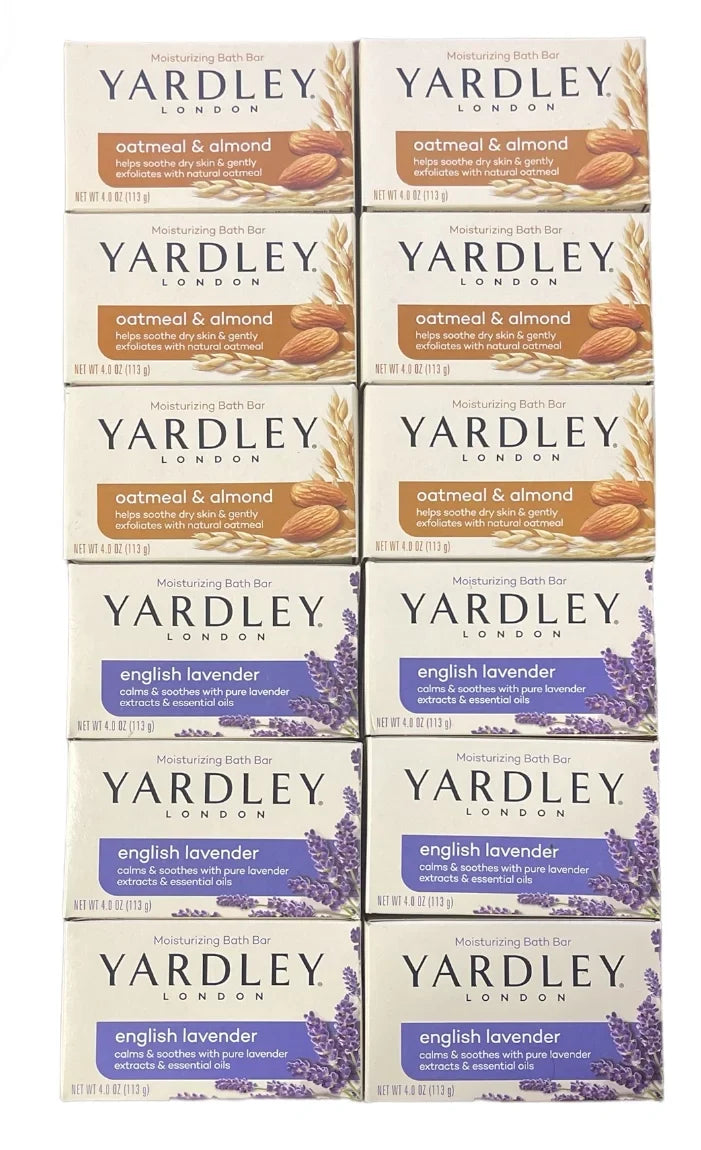 Yardley English Lavender Bath Bar, 4.25 oz 6 PCS, Yardley Oatmeal & Almond Bath Bar, 4.25 oz 6 PCS