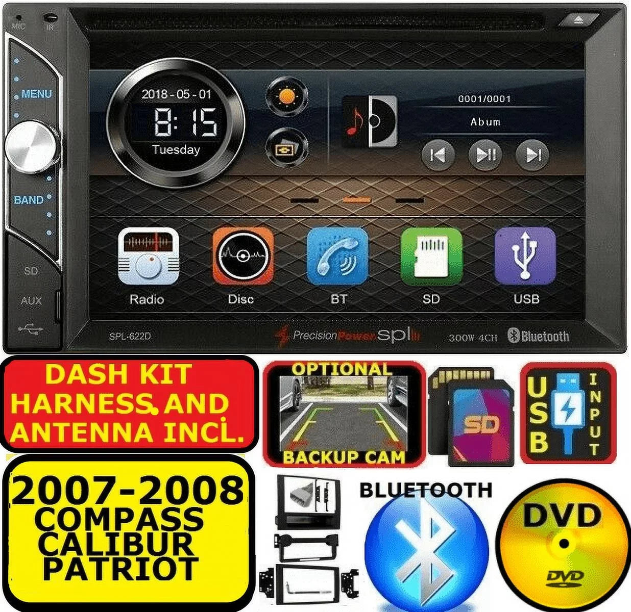 07 08 COMPASS CALIBER PATRIOT CD/DVD BLUETOOTH USB AUX SD CAR RADIO STEREO PKG