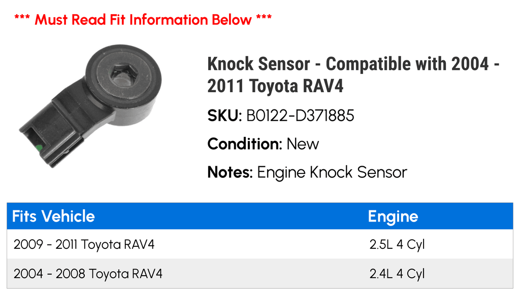 Knock Sensor - Fitting with 2004 - 2011 Toyota RAV4 2005 2006 2007 2008 2009 2010