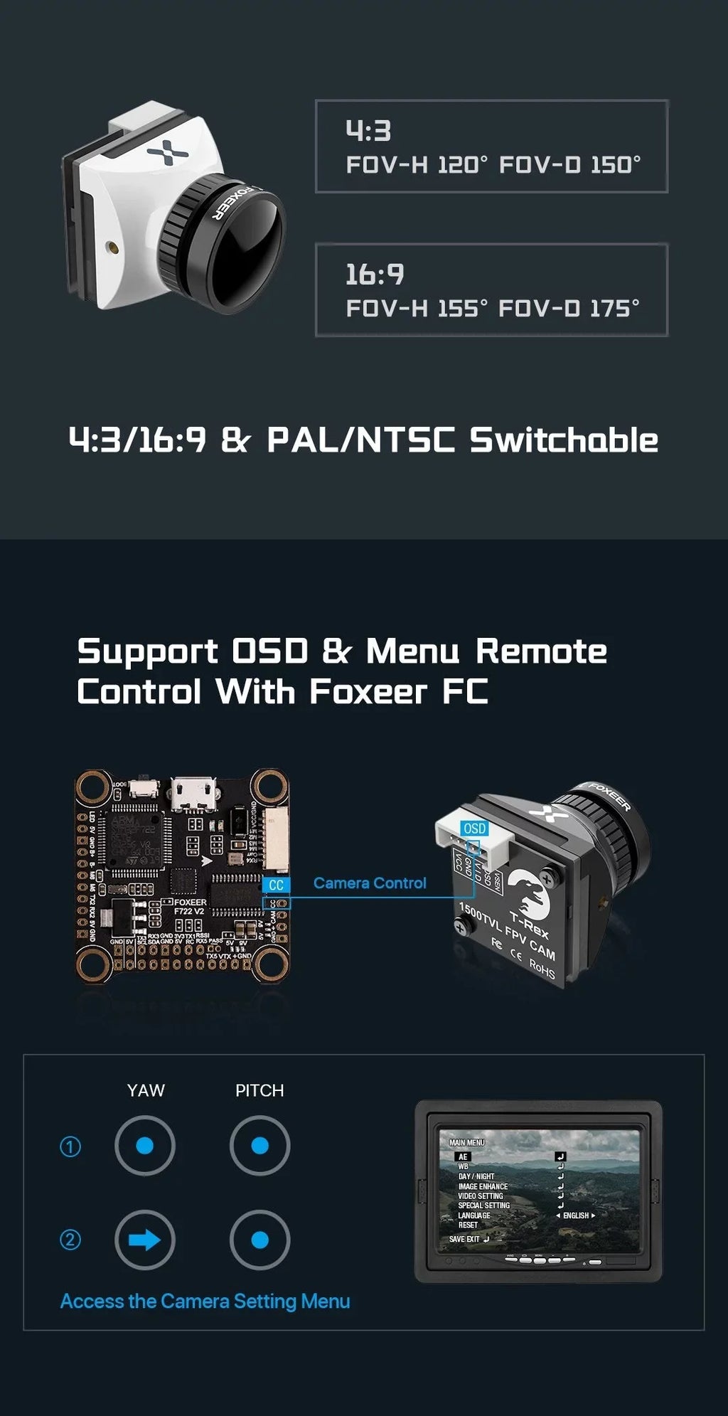 Foxeer T-Rex Micro 1500TVL Low Latency Super WDR FPV Camera