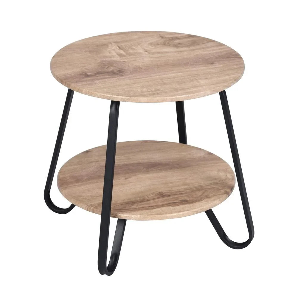 HomeRoots 483708 18 in. Manufactured Wood & Steel Round End Table, Black & Oak