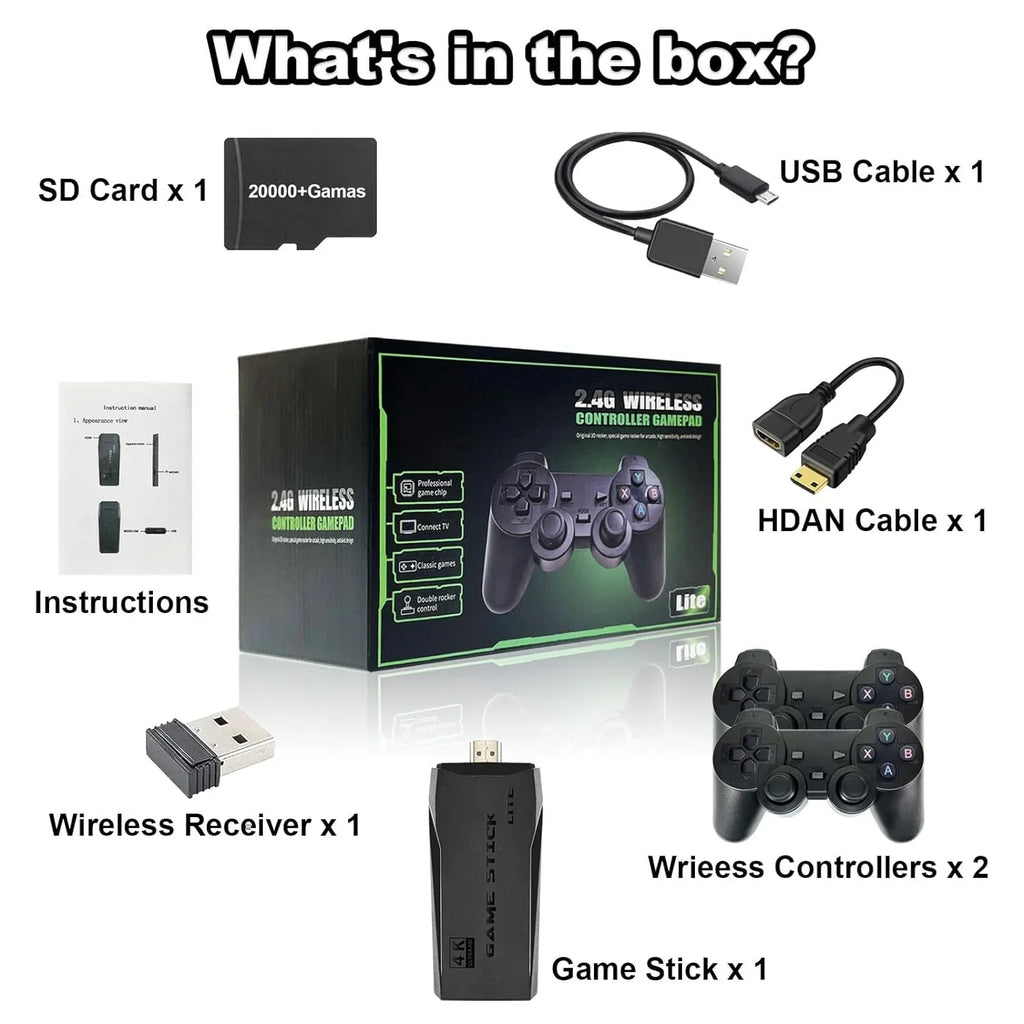 Retro Game Stick with Built-in 9 Emulators, Retro Gaming Console with 20,000+ Games, HD Output and 2.4GHz Wireless Controller for TV Plug and Play - Classic Games