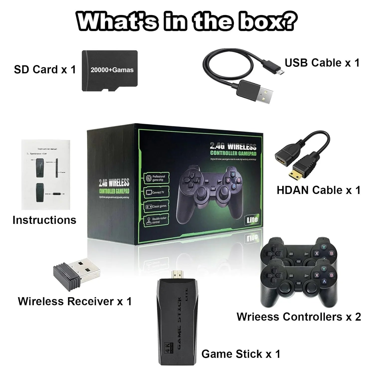 Retro Game Stick with Built-in 9 Emulators, Retro Gaming Console with 20,000+ Games, HD Output and 2.4GHz Wireless Controller for TV Plug and Play - Classic Games