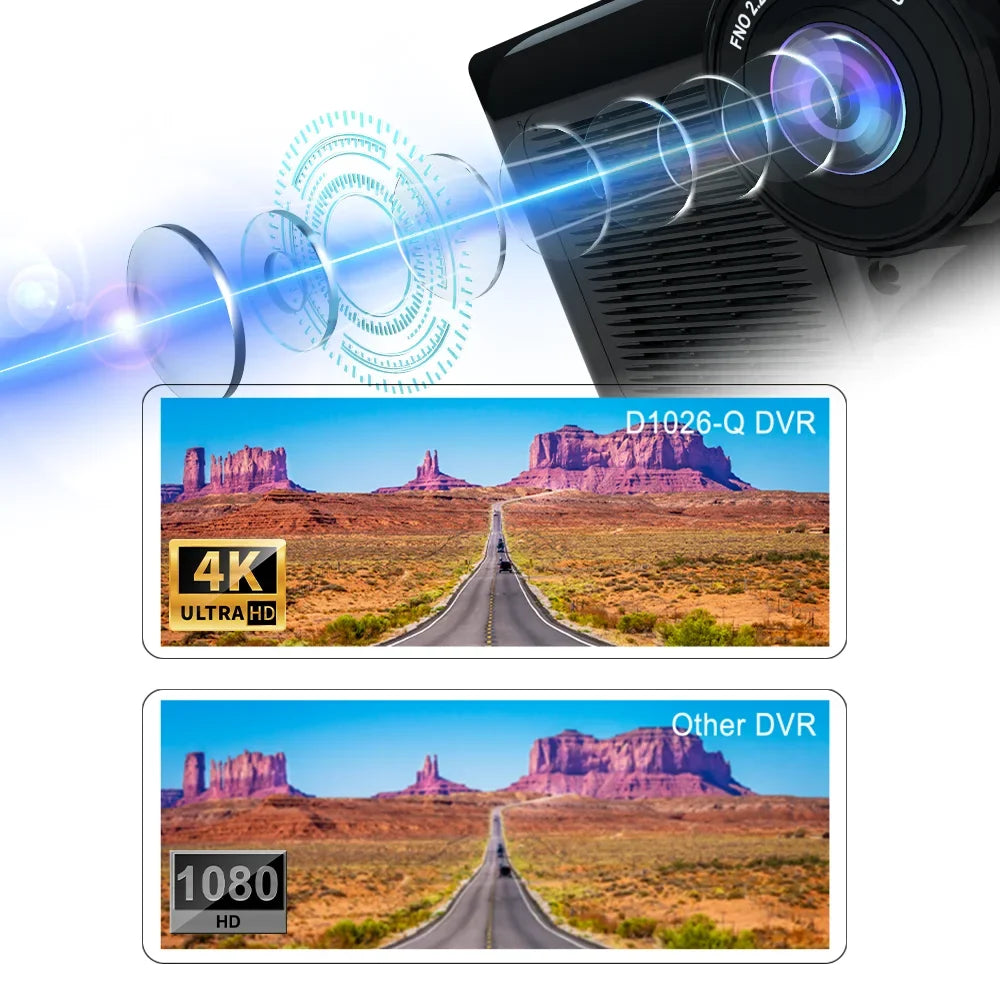 Adas Dash Cam 4K DVR 10.26" IPS with touch Screen 2 cameras for Front and Back recording Apple CarPlay , Android Auto Portable Navigation